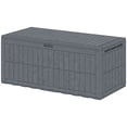 thumbnail image 1 of 220 Gallon Waterproof Outdoor Deck Box, Grey Wood Effect Resin Storage Bench with Pneumatic Gas Rods & Lockable Lid, Large Patio Organizer for Garden, Poolside & Backyard, 1 of 7
