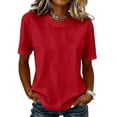 thumbnail image 2 of T Shirts for Women Short Sleeve Crewneck Cotton Tops Summer Casual Breathable Basic Tee Tshirt Red L, 2 of 5