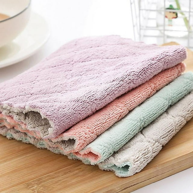 Kitchen Multicolored Microfiber Household Cleaning Cloths Multi-Purpose Washable Microfiber Wipes for Dishwashing Bathroom - 5Pcs