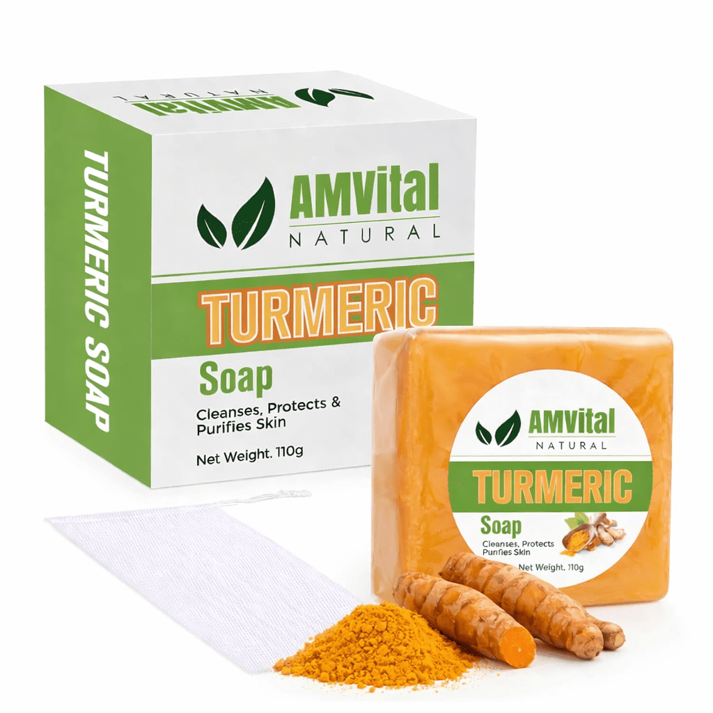 AMVital Turmeric Soap Bar, Organic Handmade Soap for Face & Body, Made with Natural and Organic Ingredients, Gentle Soap, For All Skin Types (Pack of 1)