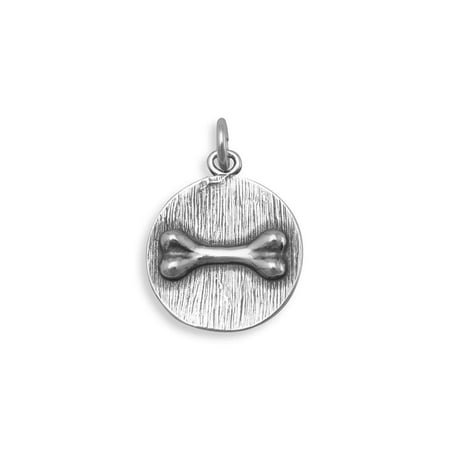 - Round Dog Bone Charm Antiqued Sterling Silver