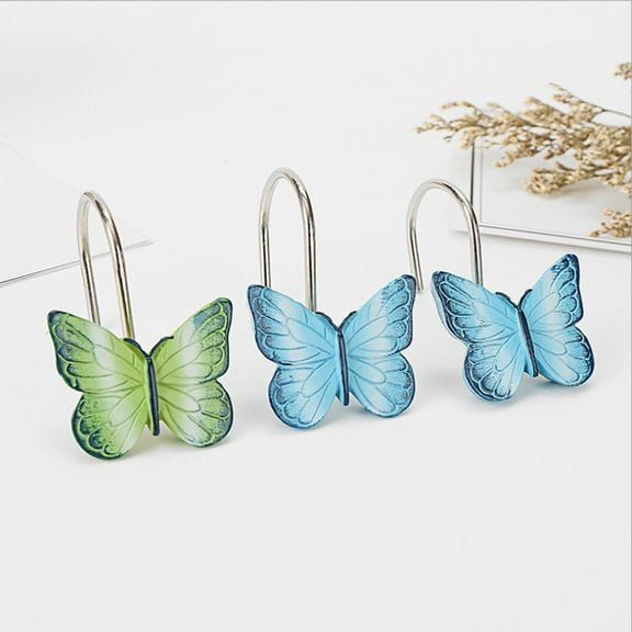 COSMOBETTY 12Pcs Resin Shower Hooks Butterfly Shape Blue Green For Bathroom Curtains Homeowners