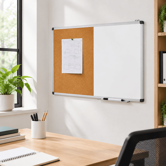 Cork 24 x 18 Inches Dual-Sided Magnetic Dry Erase Wall Display Board