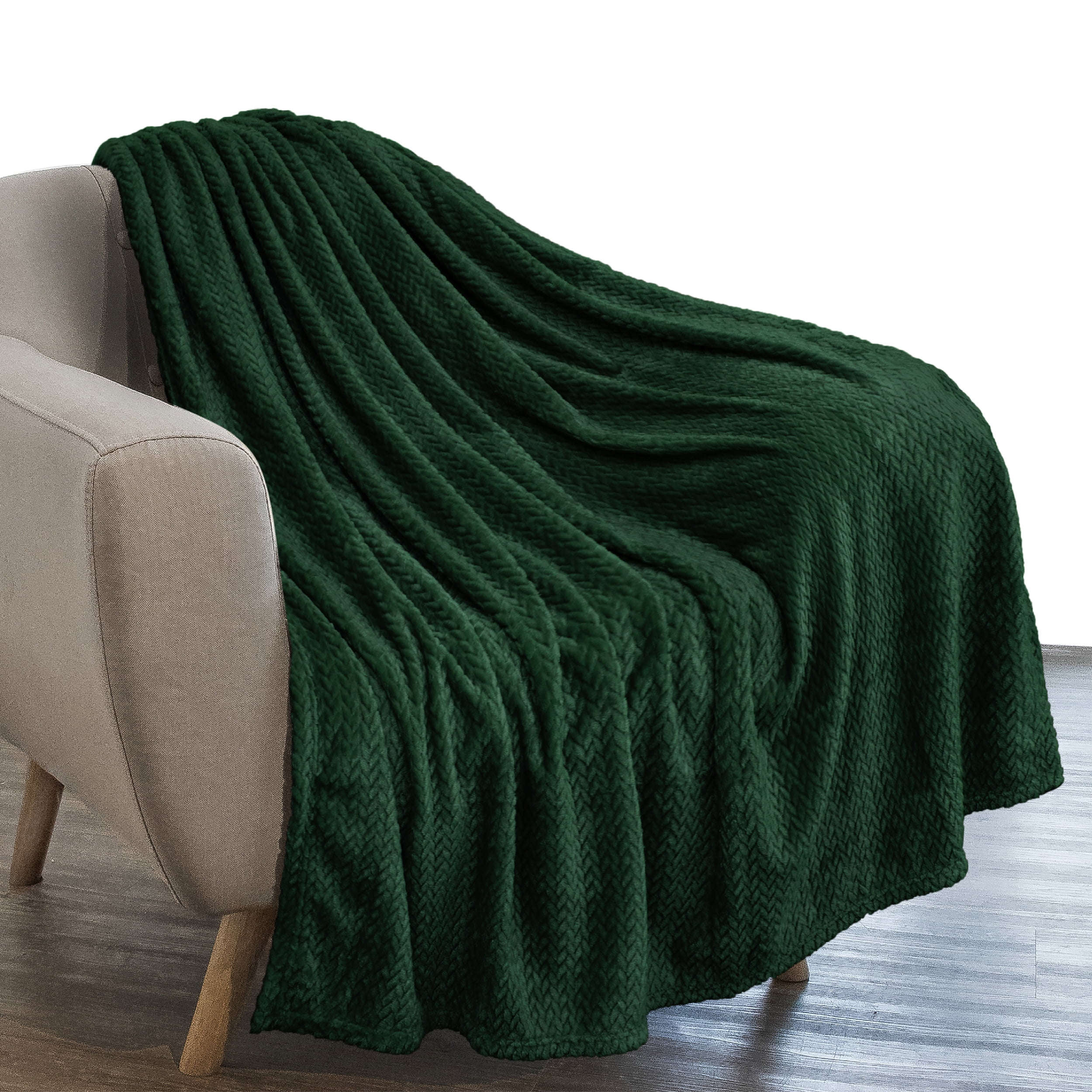 PAVILIA Luxury Flannel Fleece Blanket Throw Emerald Green Soft