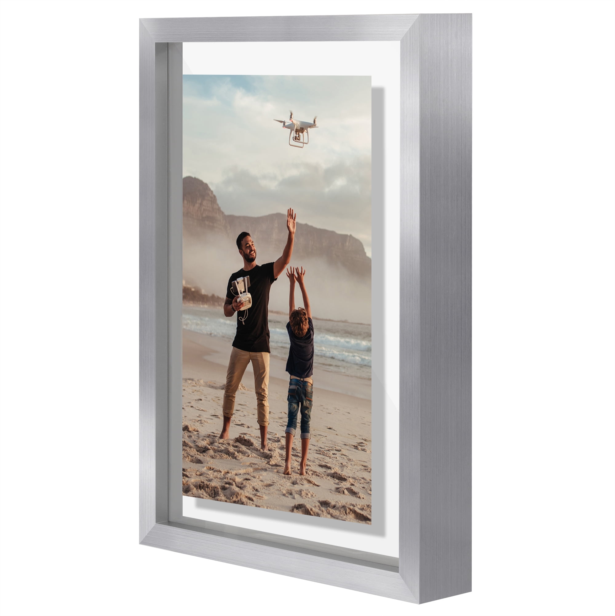 Americanflat 5x7 Picture Frame with Shatter-Resistant Glass Aluminum Floating Display Photo Signature - Silver
