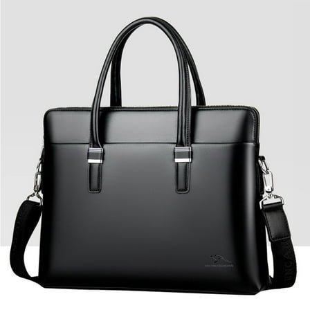 Supvox 1Pcs Laptop Tote Bag Cow Leather Waterproof Black for Men