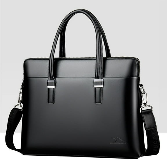 Supvox 1Pcs Laptop Tote Bag Cow Leather Waterproof Black for Men