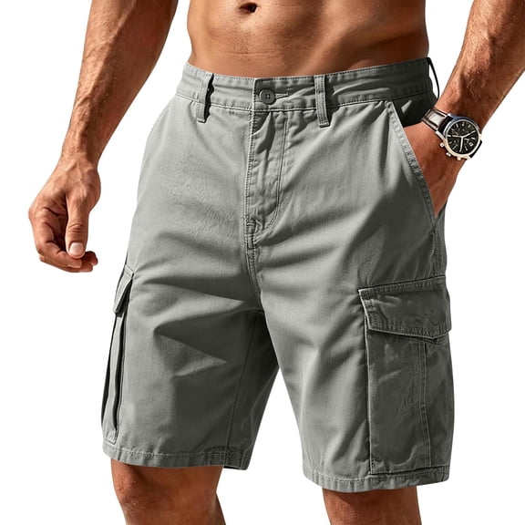 Resicozy Cargo Shorts for Men 2026 Casual Work Summer Shorts with Pockets Relaxed Fit Light Gray 2XL
