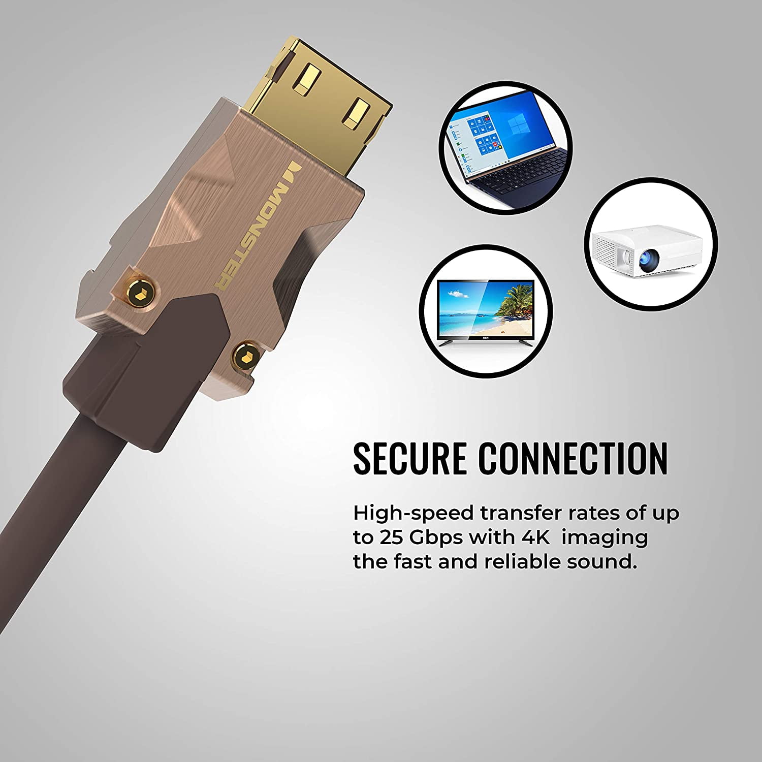 Monster M-Series 2000 Certified Premium HDMI 2.0 4K 60Hz, 25 Gbps, Zinc Alloy Connector, Vgrip, Braided Jacket