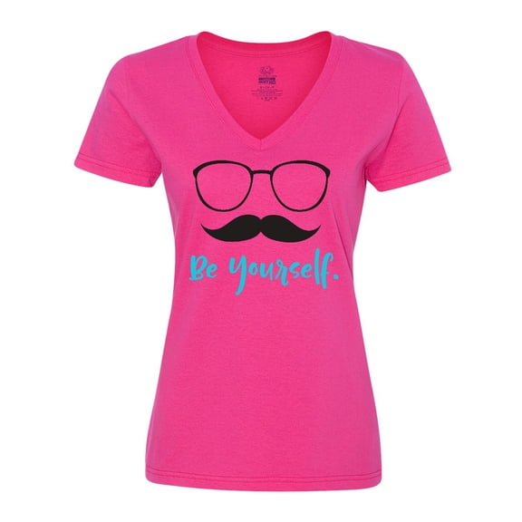 Inktastic Be Yourself, Glasses, Mustache - Black Blue Women's V-Neck T-Shirt