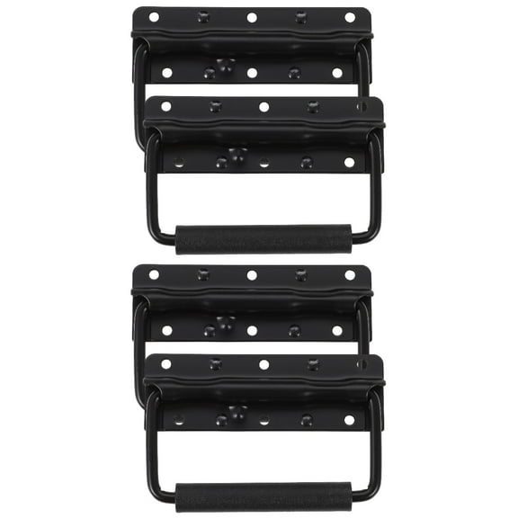 4-Pack Heavy Duty Black Spring Folding Handles for Kitchen Cabinets, Tool Boxes, and Storage Cases, Cabinet Pulls