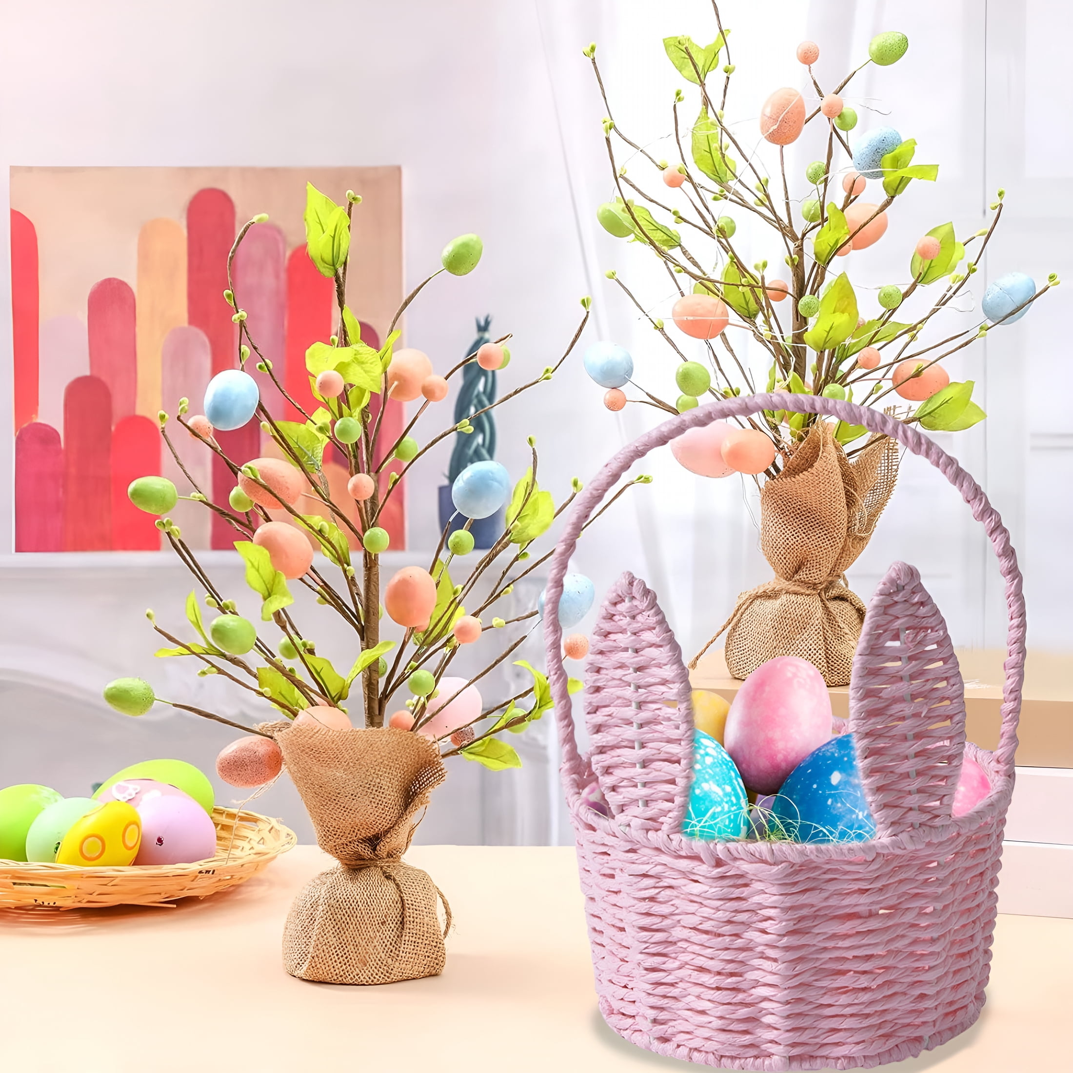 XIBUFE 2026 New Large Easter Woven Bunny Basket with Long Ears,Storage Tote Bag for Eggs,Kids Gift,And Home Decoration Easter Baskets for Kids for Easter Egg Hunt, Party, Home, Picnic