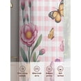 thumbnail image 6 of Pink Flowers Sheer Curtains 72 Inch Length 2 Panels Set Window Treatments, Spring Floral Butterfly Leaves Plants Rustic Plaid Rod Pocket Semi Curtains for Living Room/Bedroom/Kitchen, 104"W x 72"L, 6 of 7