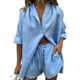thumbnail image 1 of Txlixc, conjunto de ropa informal para mujer, camisas con botones de manga 3/4 de Color sólido de verano, Tops y pantalones cortos con cordón, trajes Txlixc Moda, 1 of 4