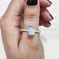 thumbnail image 4 of Rainbow Moonstone Ring, Rough Moonstone Ring, June Birthstone, Twisted Wire Band, 925 Sterling Silver, Womens Ring, Christmas, Thanksgiving, Handmade, Statement Jewelry, Rough Gemstone Jewelry, 4 of 5