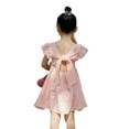 thumbnail image 5 of Fille Été Plissée Mouche Manches Robe Fraîche Couleur Unie Arc Dos Nu Enfants A-Ligne Princesse Robe, 5 of 5