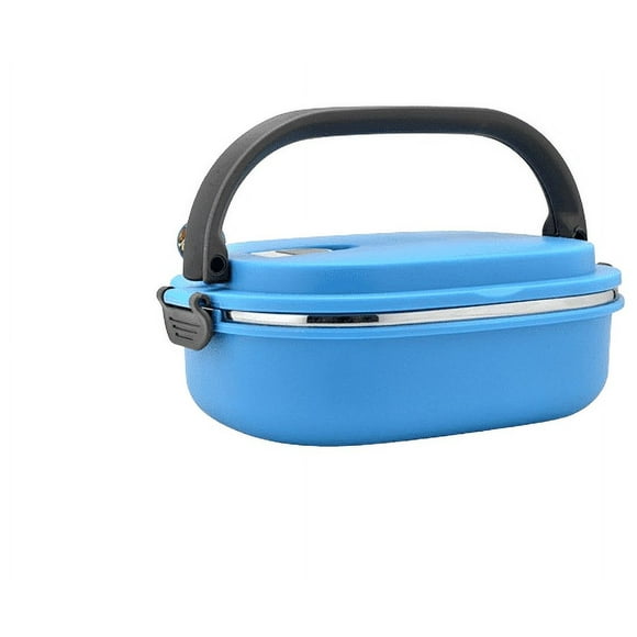 Zhuge térmica de acero inoxidable de 900 ml, recipiente hermético para alimentos de 1 capa con asa arqueada, para cenas, bento con tapa, color naranja, 20 cm x 13 cm x 8 cm (azul)
