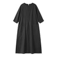 thumbnail image 5 of Women Cotton Linen Maxi Dress 3/4 Sleeve Crewneck Slit Shift Dresses Plus Size Casual Fall Trendy Oversized Tshirt Dress, 5 of 7