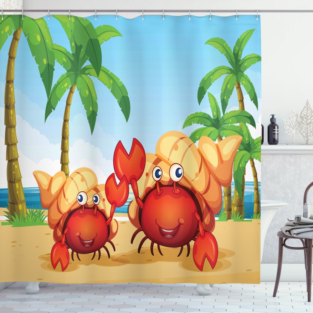 Hermit Crab Shower Curtain, Smiling Hermit Crabs with a Tropical