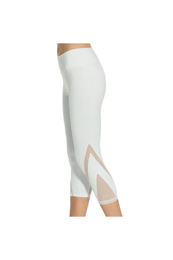 Yoga Pants Women Seven-Point Tulle Mesh Patchwork High Waisted Lifting Sports White Leggings for Women L