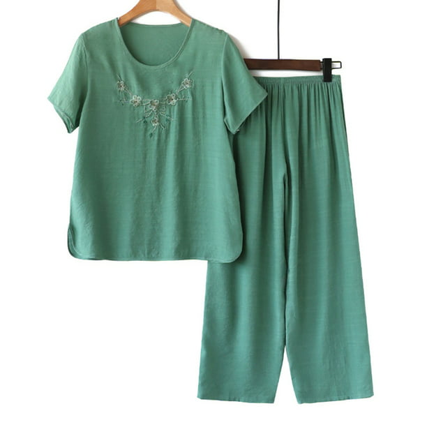 Oalirro Women's Sleepwear Capri Pajama Sets Short Sleeve Two-Piece Pjs ...