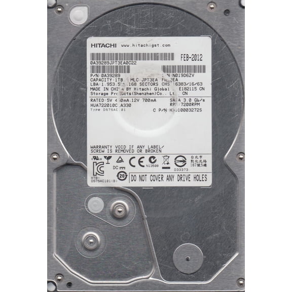 HUA722010CLA330, PN 0A39289, MLC JPT3EA, Hitachi 1TB SATA 3.5 Hard Drive