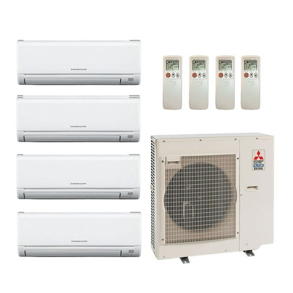 Mitsubishi 39,000 Btu 19 Seer 4-Zone Ductless Mini Split Heat Pump System - 9K-9K-9K-12K - MXZ4C36NA - (3) MSZGL09NA - MSZGL12NA
