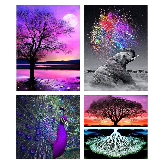 Cuadros grandes de pintura de diamantes 5d Diy, taladro completo para adultos y niños, 4 embalajes, decoración de la pared del hogar. Afortunado Sencillez