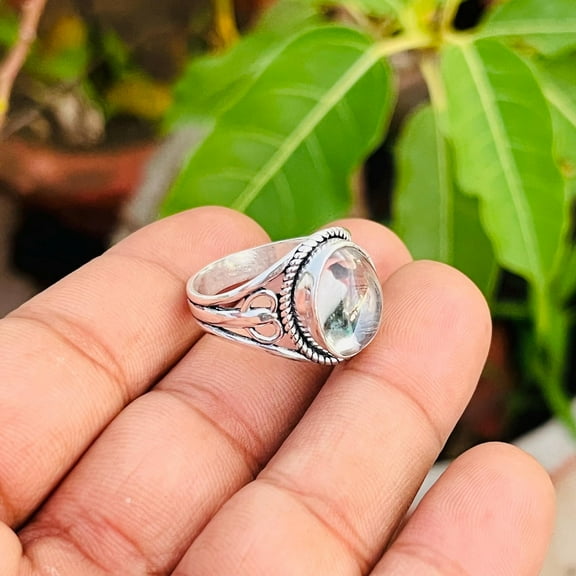 925 Sterling Silver Handmade Ring with Clear Crystal – Boho Vintage Women’s Statement Jewelry, Unique Artisan Silver Ring, Thoughtful Gift for Her