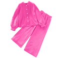 thumbnail image 2 of Boys & Girls Pant Sets 2 Piece Outfits 8-12 Years Tweens Kids Lightweight Long Sleeve Button-Down Shirts and Pants Solid Going-Out Set, 2 of 8