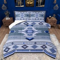 Castle Fairy Boys Girls Tribal Aztec Bedding Comforter Set 2pcs,Blue Grey Twin Comforter Sets Microfiber,Bohemian Theme Breathable Bedding Set,Super Cozy Room Decor,Reversible