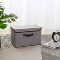 thumbnail image 2 of PiccoCasa Linen Foldable Storage Bins with Lid and Faux Leather Handles, Gray Small, 2 of 6
