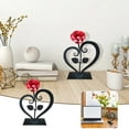 Valentine Gift Hand Wrought Red Metal Rose with Heart Shaped Stand