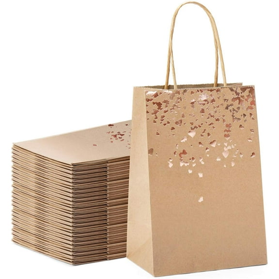 Gift bags, kraft paper bags with recyclable handles for birthday, wedding, Christmas, and party celebrations (20 pieces)