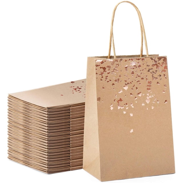Bolsa de regalo, bolsa de papel kraft con asa reciclable para cumpleaños, bodas, Navidad y celebraciones de fiestas (20 piezas)