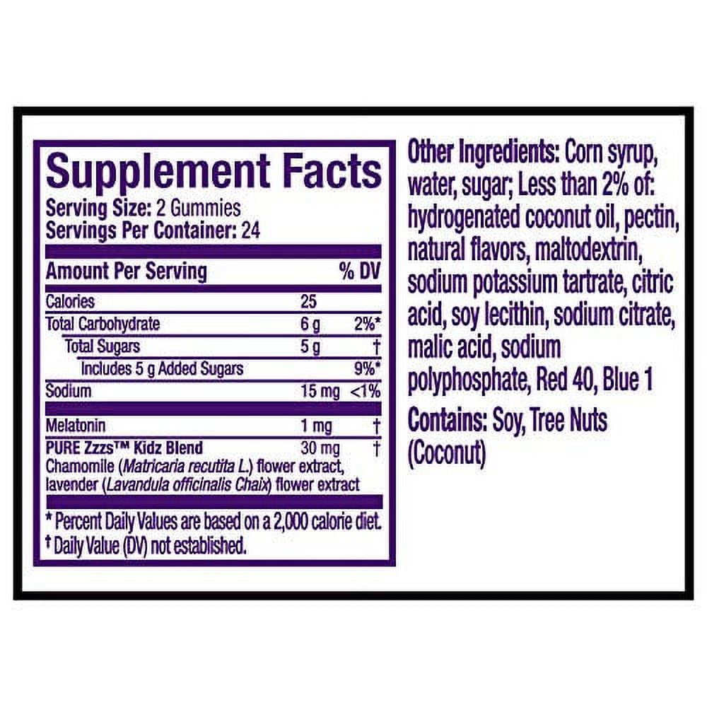 VICKS PURE Zzzs Kidz, .. Melatonin Sleep Aid Gummies .. for Kids and Children, .. Helps Your Child Fall .. Asleep Naturally, Low Dose .. Melatonin, Berry Flavored, 48 .. Gummies