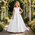 thumbnail image 5 of JUMEYU Little Girls Satin Flower Girl Dress Long Sleeveless Bow Wedding Formal Gown Dresses Size 11 (White,11 Years), 5 of 9