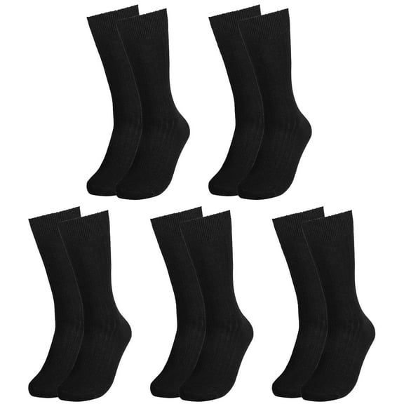 Falari Men Dress Socks 5-Pack Plain Rib Black Dress Socks Cotton Crew Socks Size 10-13
