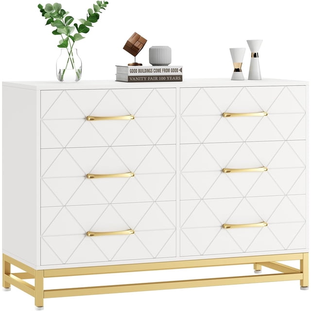 Ourlova Commode Moderne en Bois à 6 Tiroirs et Coffres pour Garde-Robe Meuble Télé Armoire de Rangement Blanc