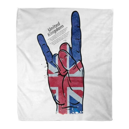 SIDONKU Throw Blanket Warm Cozy Print Flannel Watercolor Arm Hand Gesture Cool Rock and Roll Flag of England Britain UK Best Comfortable Soft for Bed Sofa and Couch 50x60