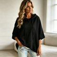 thumbnail image 6 of Textilo Womens Hoodies 3/4 Batwing Sleeve Drawstring Hoodies Hooded Solid Color Pullover Tops Loose Fit Y2k Lightweight 2026 Fall Winter Clothes,Black XL, 6 of 6