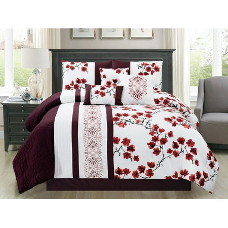 7 Pc Sakura Plum Blossom Scroll Floral Damask Embroidery Pleated