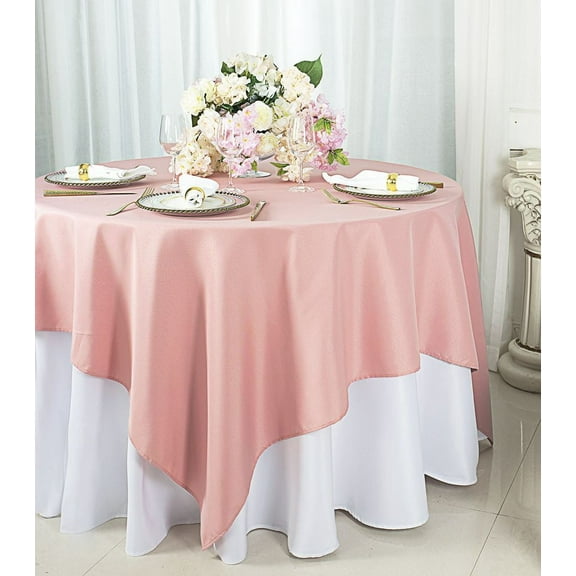 Wedding Linens Inc. 72" x 72" Square Polyester Table Overlays Toppers - Rose Pink