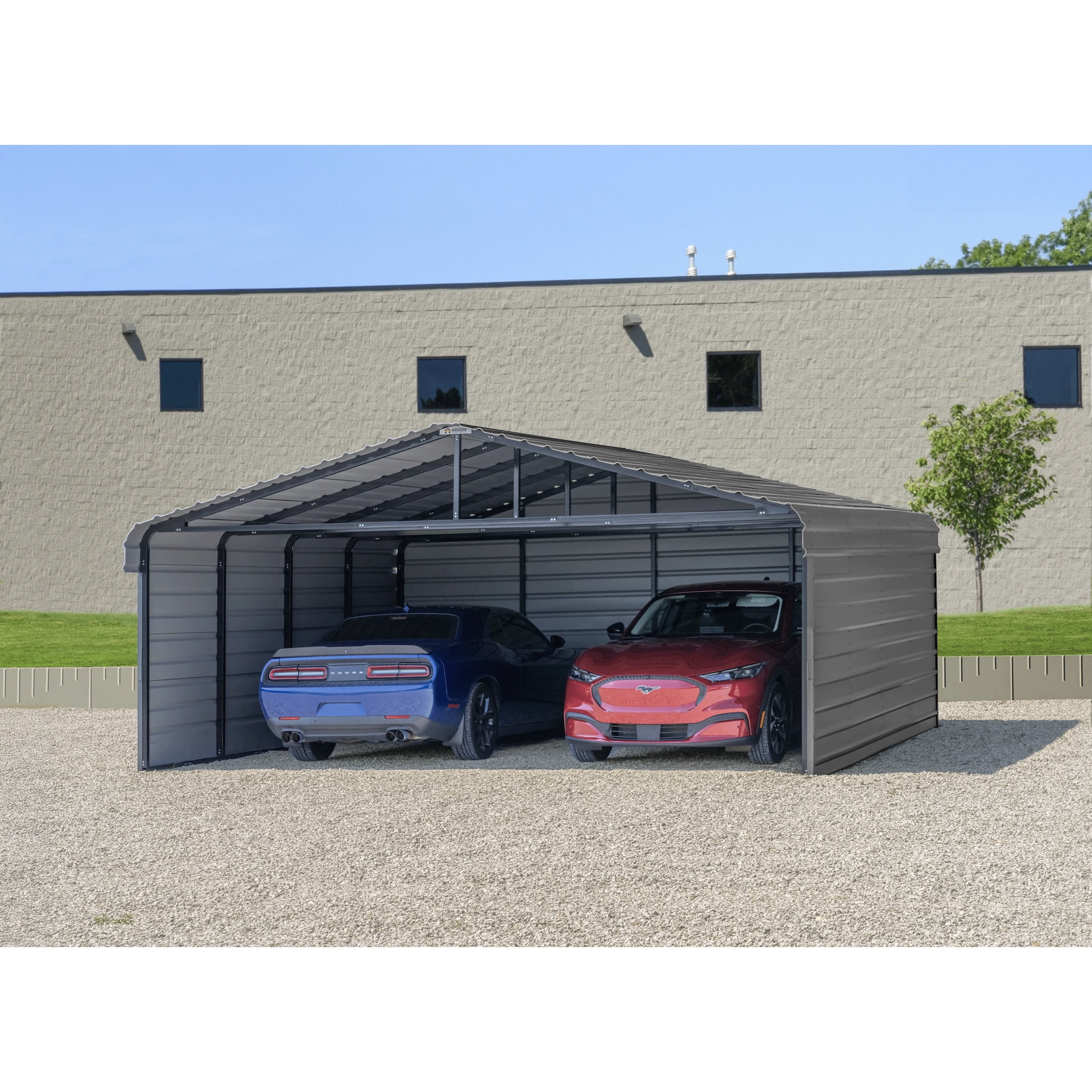 Arrow 20 x 20 x 7 ft Charcoal Steel Carport With 3 Wall Kit