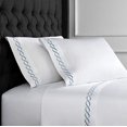 thumbnail image 2 of Melange Home Sateen Cotton Rope Embroidery Stripe Sheet Set, Cal King, Blue on White, 2 of 3