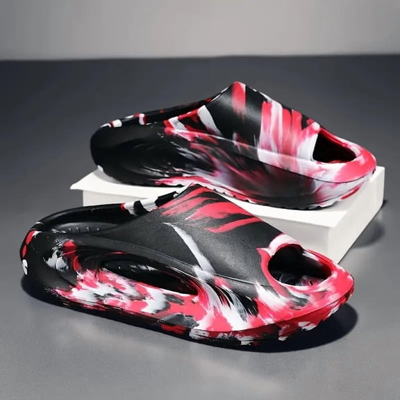 2026 New Men's Heavy-Duty Non-Slip Slip-On Sandals- Thick Cushioned EVA Platform Wide-Width Shoes Lace-Free for Beach, Gym& Outdoor All-Day Comfort White/Black/Red