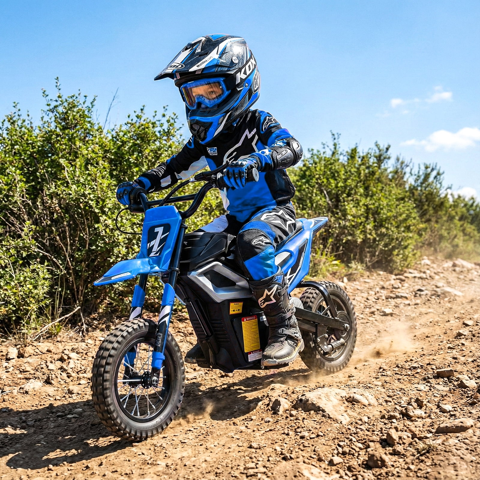 UBesGoo Electric Dirt Bike, 24V 250W Ride on Toys for Big Kids with Music & Bluetooth, 14 mph Twist-Grip Throttle & Hand-Operated Rear Brake, Blue