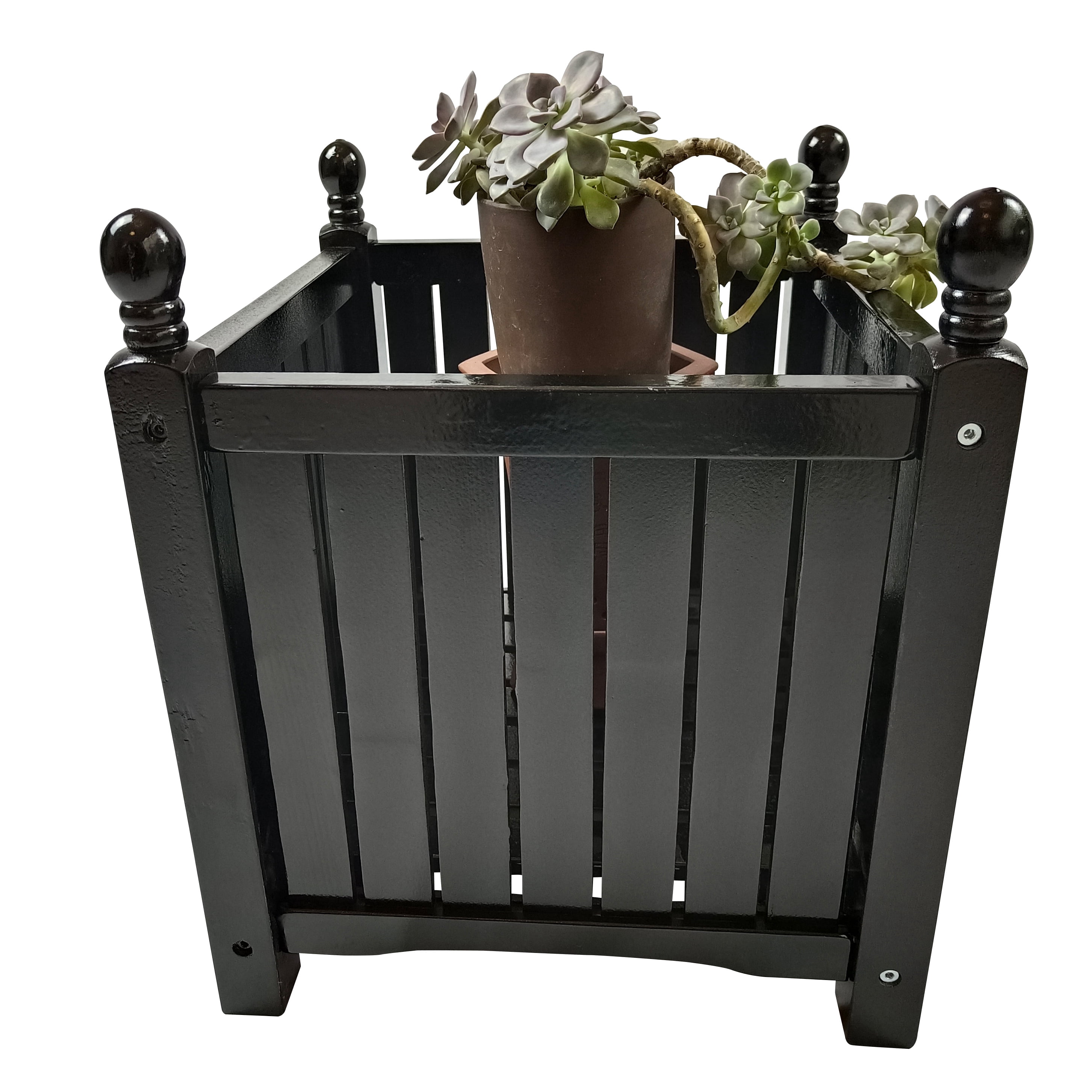 Wooden Flower Planter Box, Square Outdoor Plant Container for Garden Porch Patio Decoration, Black