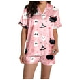 thumbnail image 3 of Women'S Pajama Sets Halloween Two Piece Women Silk Pajamas Set Pumpkin Ghost Printed Button Down Short Pajama Set For Women Lounge Sets Halloween Womens Pjs, 3 of 7