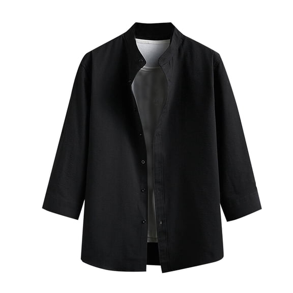 ZVNAΖH Men's Casual Short Sleeve Button Down Shirts Comfy Solid Color Stand Up Collar Shirts Go Out Street Wear Shirts